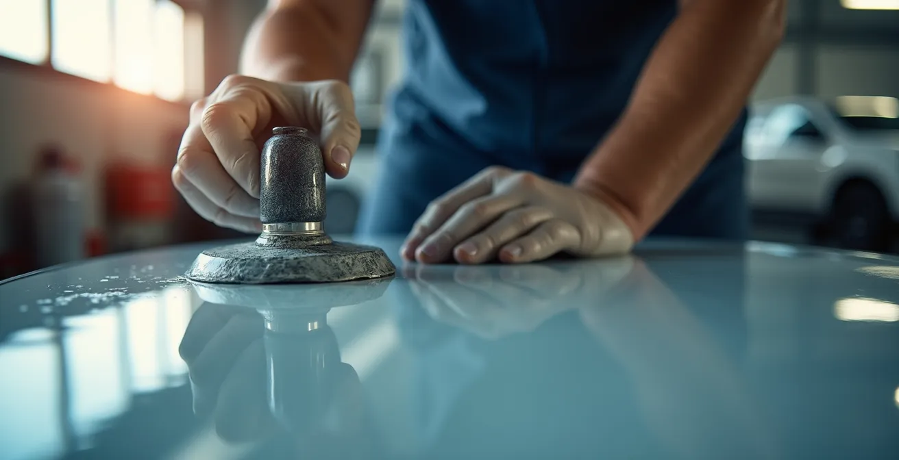 Professionnel appliquant un revêtement époxy avec équipement spécialisé