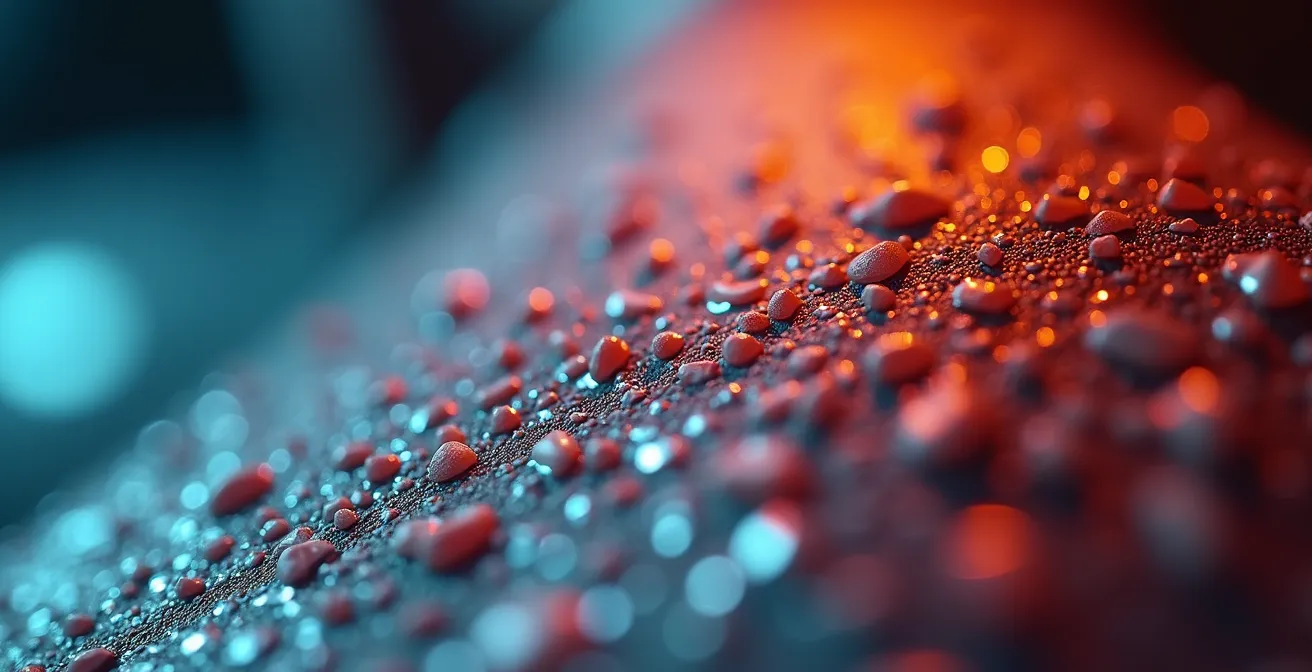 Gros plan macro sur la surface texturée d'un revêtement époxy polyuréa